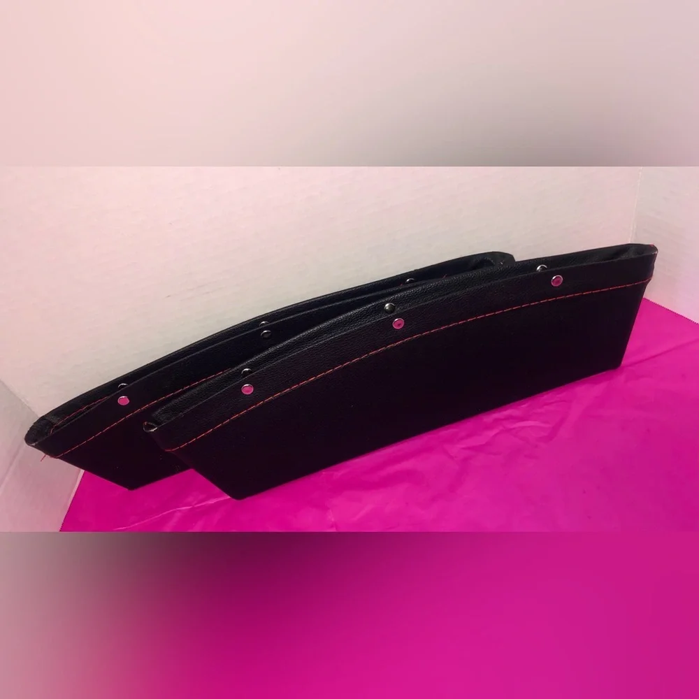 Set of 2 Car Storage IPhone Glasses Keys Tissues Anything Holder Black Leather